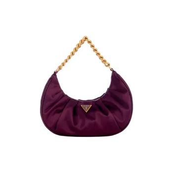GUESS Pleated Satin Fabric Handbag Shoulder Bag Women's Purple Crystal