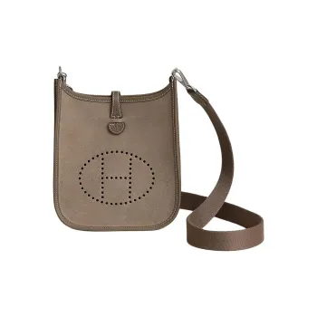 HERMES Evelyne Grizzly Calfskin With Clemence Bullock Leather Crossbody Bag, Shoulder Bag Women's