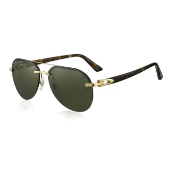 CARTIER Plate Frame Metal Aviator Sunglasses Unisex Tortoiseshell