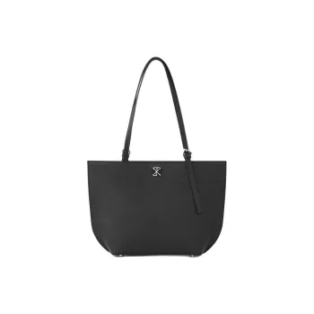 STAR TOWN Cow Leather Sailboat Bag, Tote Bag, Shopping Bag, Handbag, Shoulder Bag Women's Ink Black/Champagne Brown