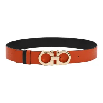 FERRAGAMO Double-Sided Design Smooth Buckle Leather Belts Women's Orange Width 3.5CM