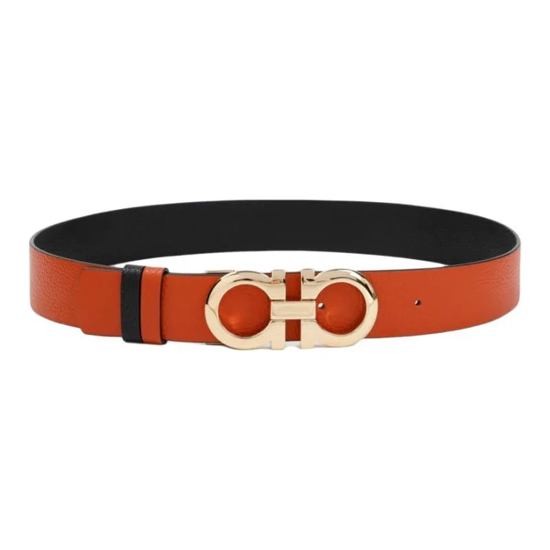 FERRAGAMO Double Sided Design Smooth Buckle Leather Belts Women's Orange Width 3.5CM-0
