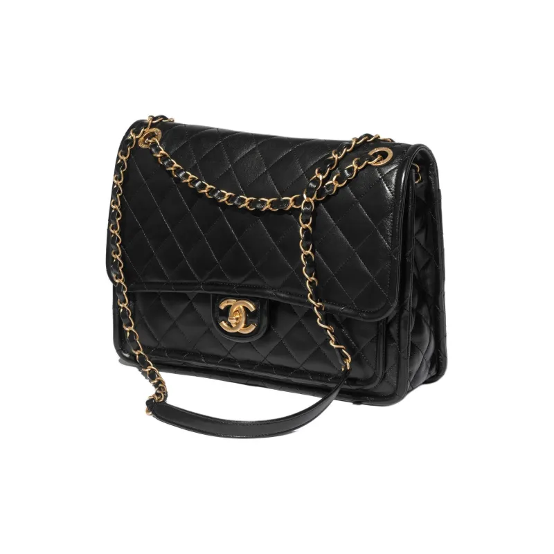 CHANEL Bright Lambskin Shoulder Bag, Crossbody Bag Extra Large Women's Black-1