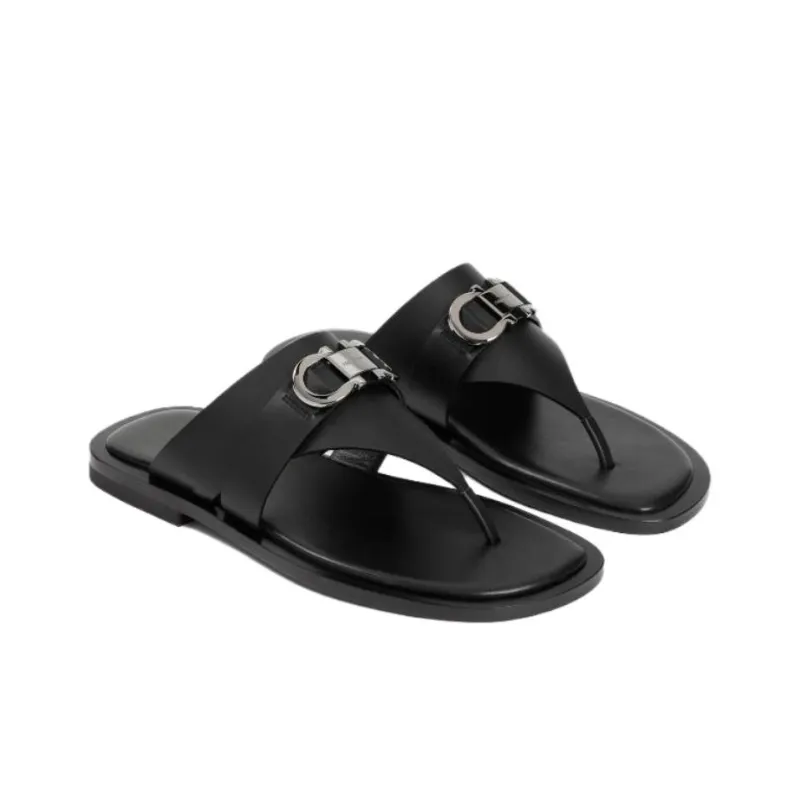FERRAGAMO Gancini-plaque Leather Sandals-2