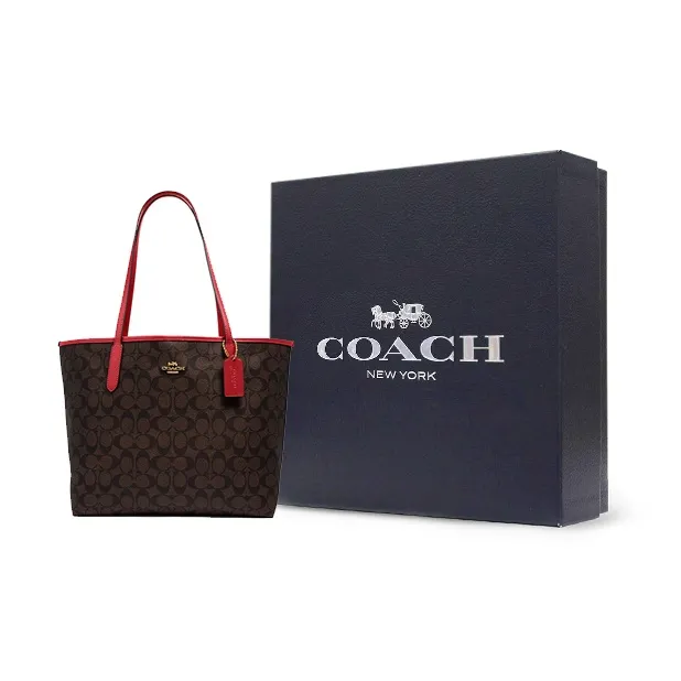 COACH City Canvas With Leather Tote Bag, Shopping Bag, Handbag, Shoulder Bag Large Size Women's-7