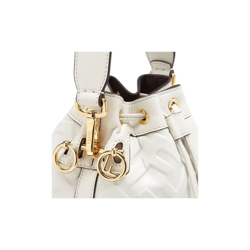 FENDI Mon Tresor Calfskin Bucket Bag Handbag Shoulder Bag Crossbody Bag Small Size Women's White-4