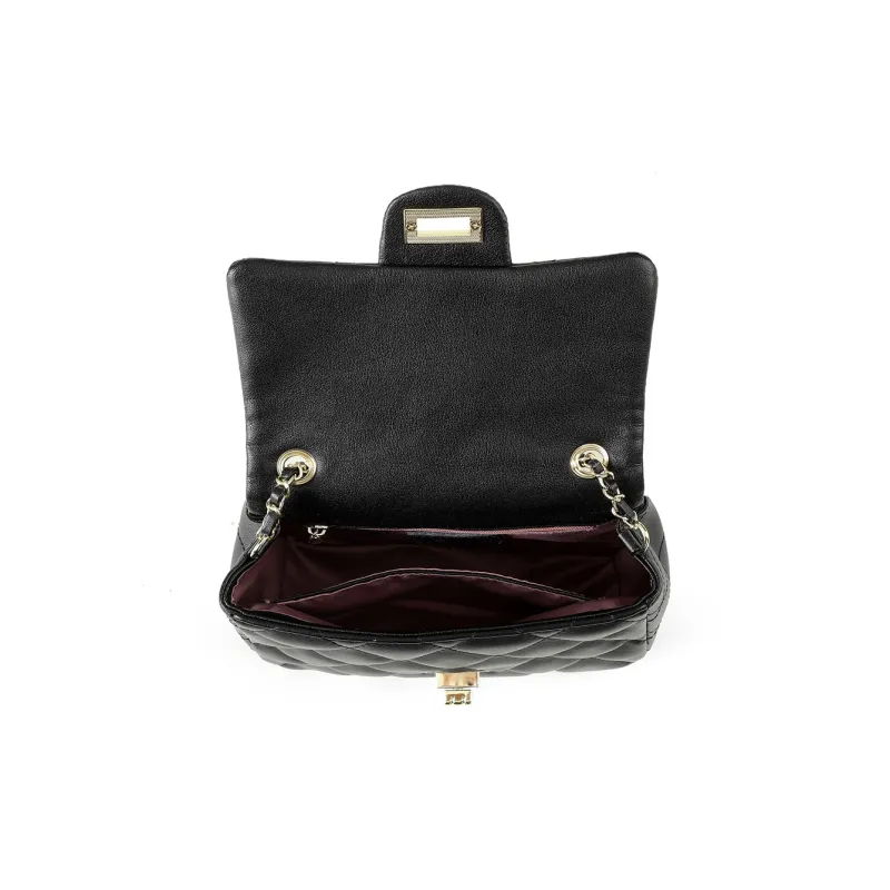 L'ALPINA Cow Leather Diamond Pattern Small Square Bag Shoulder Bag Regular Medium Size Women's Elegant Black-8