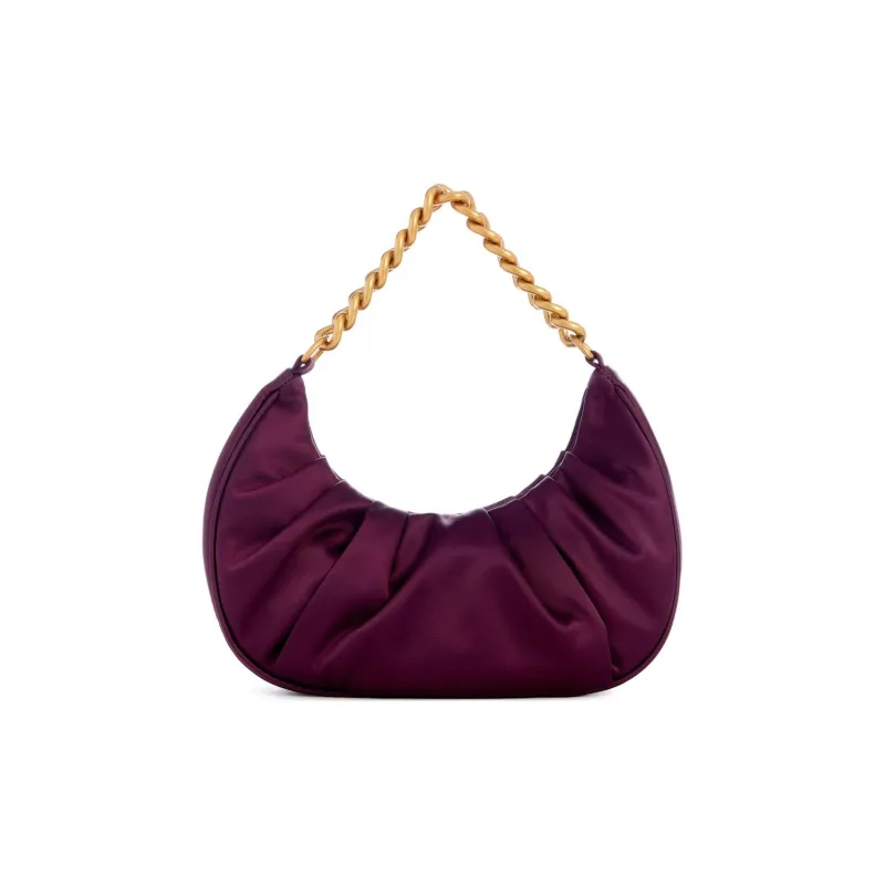 GUESS Pleated Satin Fabric Handbag Shoulder Bag Women's Purple Crystal-2