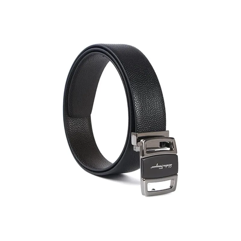 FERRAGAMO Emblem Letter Smooth Buckle Leather Belts Men's Black Width 3.4cm-1