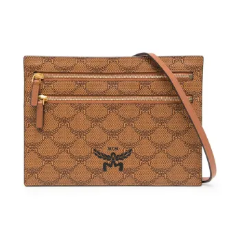 MCM Canvas With Leather Trim Canvas Bag, Clutch, Shoulder Bag, Crossbody Bag Trumpets Men's Cognac