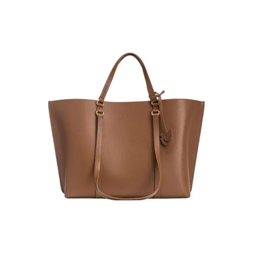 PINKO Cow Leather Tote Bag Shopping Bag One Shoulder Handbag Large Size Women's Brown