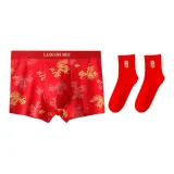[OK2227]Auspicious Dragon and Phoenix+Red Socks 1 Pack