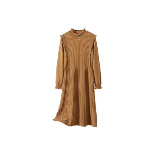 Vidolas Long-Sleeved Dresses Women's Sun Camel