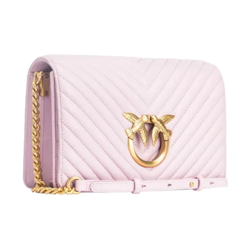PINKO Click Series Quilting Nappa Leather Crossbody Bag, Shoulder Bag Women's Lilac-1