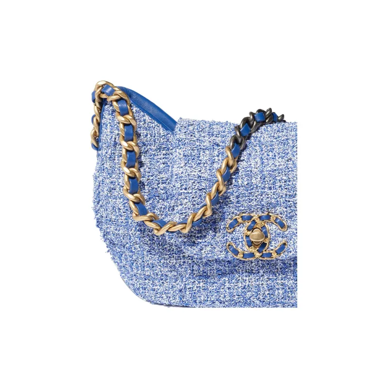 CHANEL 19Bag Twill Soft Woolen Hobo Bag, Handbag, Shoulder Bag Regular Women's Blue White-3