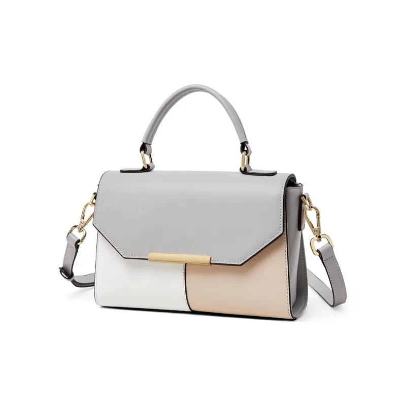 L'ALPINA Cow Leather Handbags Shoulder Bag Crossbody Bag Regular Women's Gray & Apricot White-1