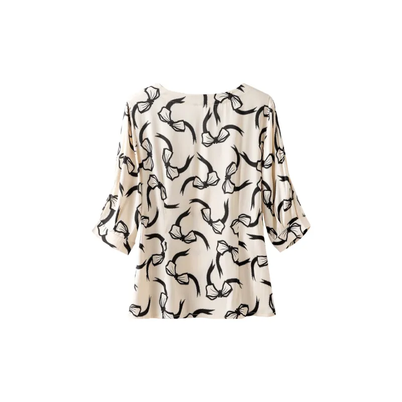 Cypress House Shirt Women's Apricot Base With Black Bowknot-1
