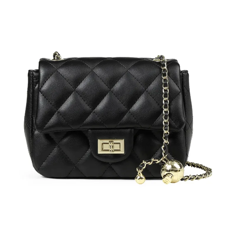L'ALPINA Cow Leather Diamond Pattern Small Square Bag Shoulder Bag Regular Medium Size Women's Elegant Black-6