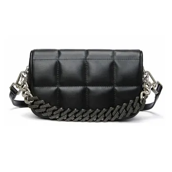 RED DRAGONFLY Cow Leather With Microfiber Synthetic Leather Shoulder Bag, Crossbody Bag Women's Black/Silver