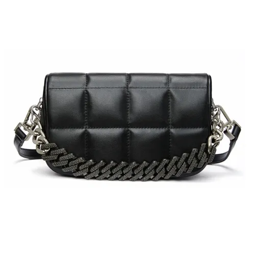 RED DRAGONFLY Cow Leather With Microfiber Synthetic Leather Shoulder Bag, Crossbody Bag Women's Black/Silver