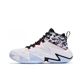 QIAODAN Broken Shadow 2.0 Anti Slip Wear Resistant High Top Basketball Shoes Men's White Black Blue