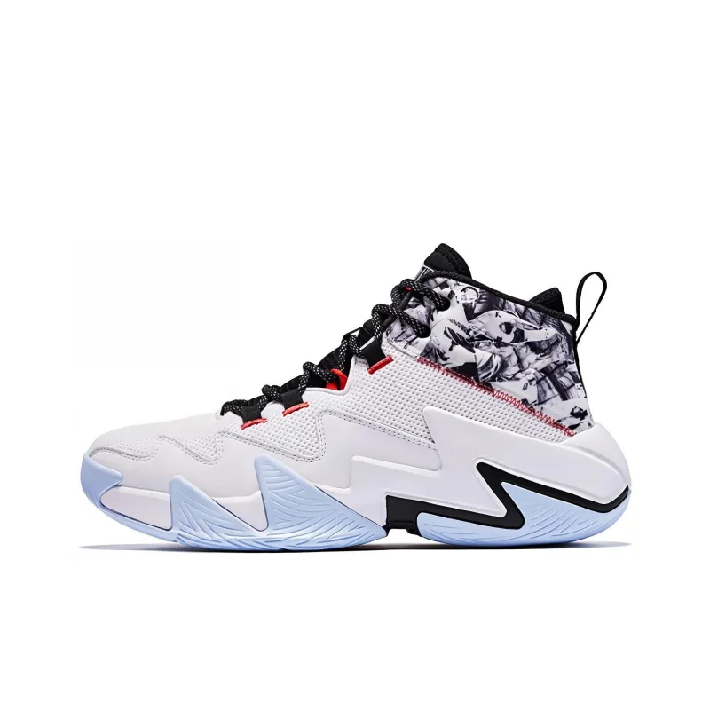 QIAODAN Broken Shadow 2.0 Anti Slip Wear Resistant High Top Basketball Shoes Men's White Black Blue-0