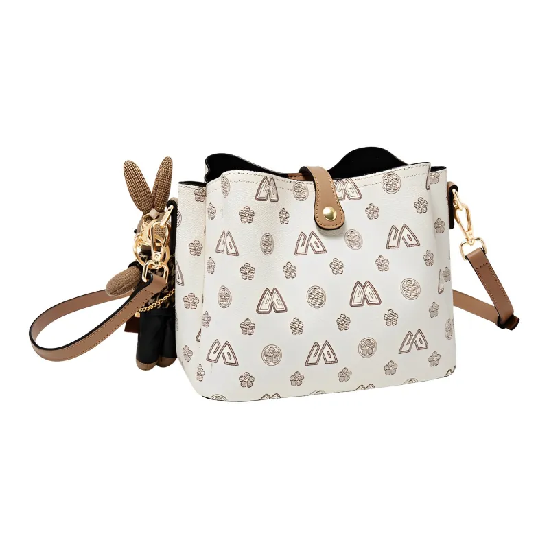 Safiya PVC Bucket Bag Tote Bag Crossbody Bag Shoulder Bag Medium Size Women's Coffee/White-6