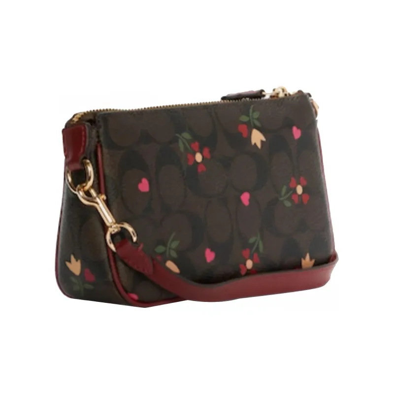 COACH Nolita Leather Shoulder Bag, Pochette, Clutch Trumpets Women's Brown/Burgundy Multicolor-1