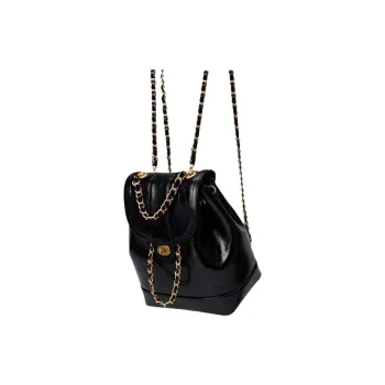 NIUMJ PU Waxed Leather Backpack Shoulder Bag Regular Women's Black