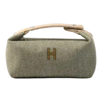 HERMES Bride a Brac Wool Twill Handbag Toiletry Bag Small Size Women's Forest Green