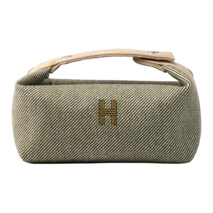 HERMES Bride a Brac Wool Twill Handbag Toiletry Bag Small Size Women's Forest Green-0