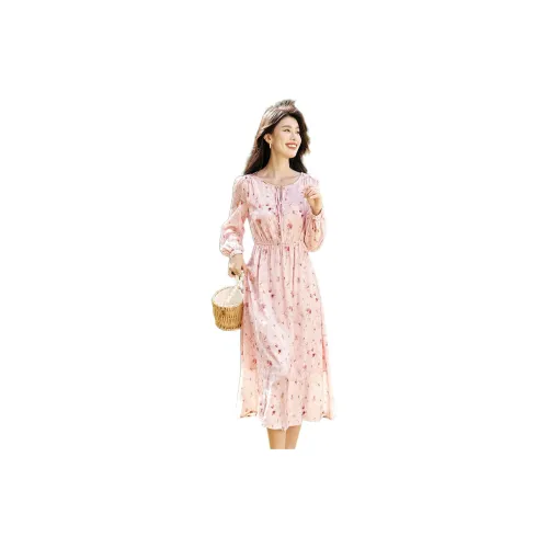 SENTUBILA Long-Sleeved Dresses Women's Light Pink Multicolor