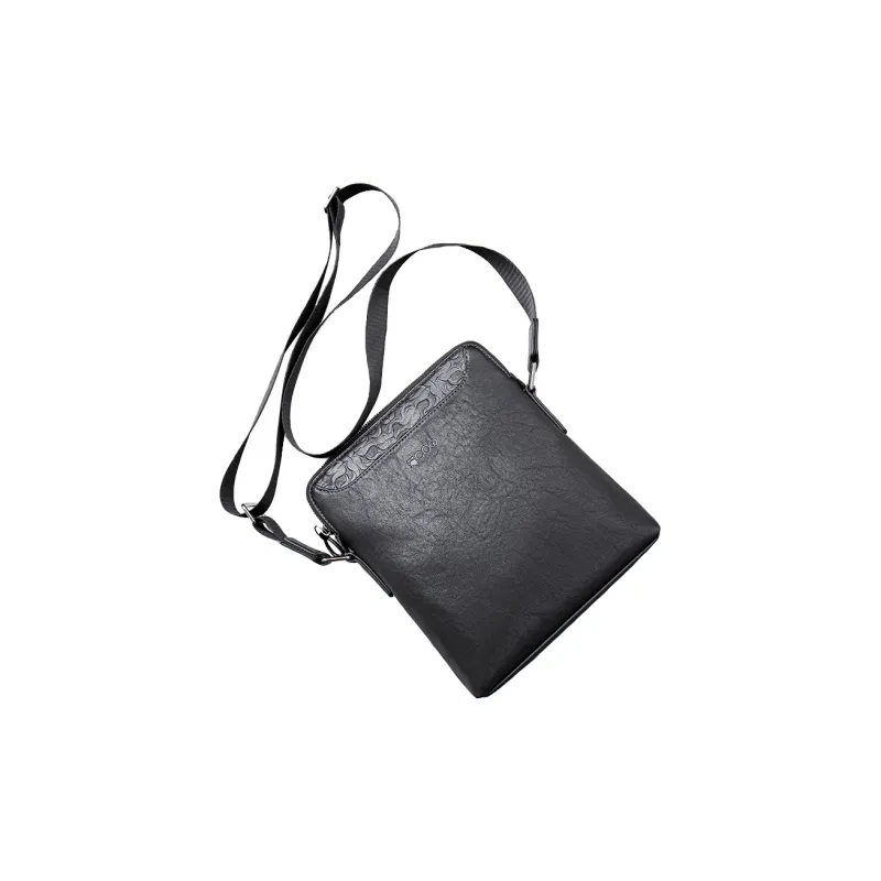 COW Microfiber Synthetic Leather Shoulder Bag Large Size Men's Black-4