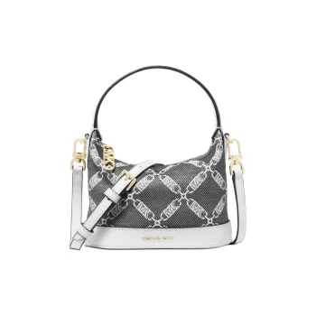MICHAEL KORS Fabric Bonded Split Cow Leather Handbag Shoulder Bag Crossbody Bag Small Size Women's Black & White