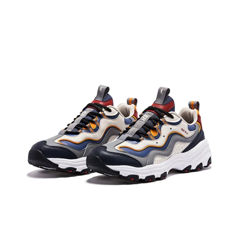 QIAODAN Shock Absorbers With Slip Resistant And Abrasion Resistant Properties Low Top Chunky Sneakers Men's Blue White-2
