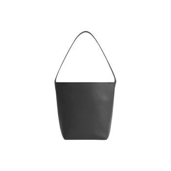 STAR TOWN Cow Leather Bucket Bag, One Shoulder Handbag Medium Size Women's Ink Black/Khaki