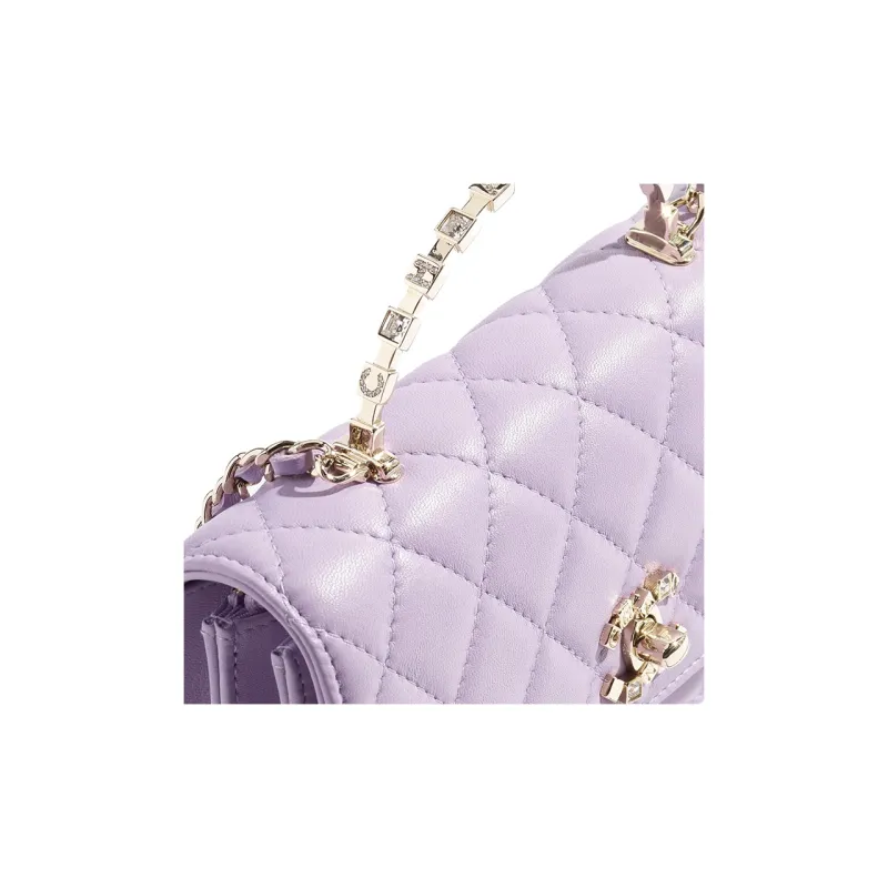 CHANEL Lambskin Rhinestone Gold Metal Handbag, Shoulder Bag, Crossbody Bag Women's Light Purple-3