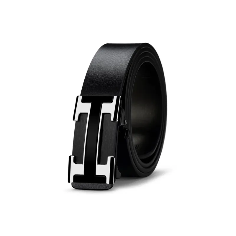 NIUMJ Business Casual, Minimalist Style Individual, Practical And Durable, Automatic Buckle Leather Belts Men's 3.3cm-2