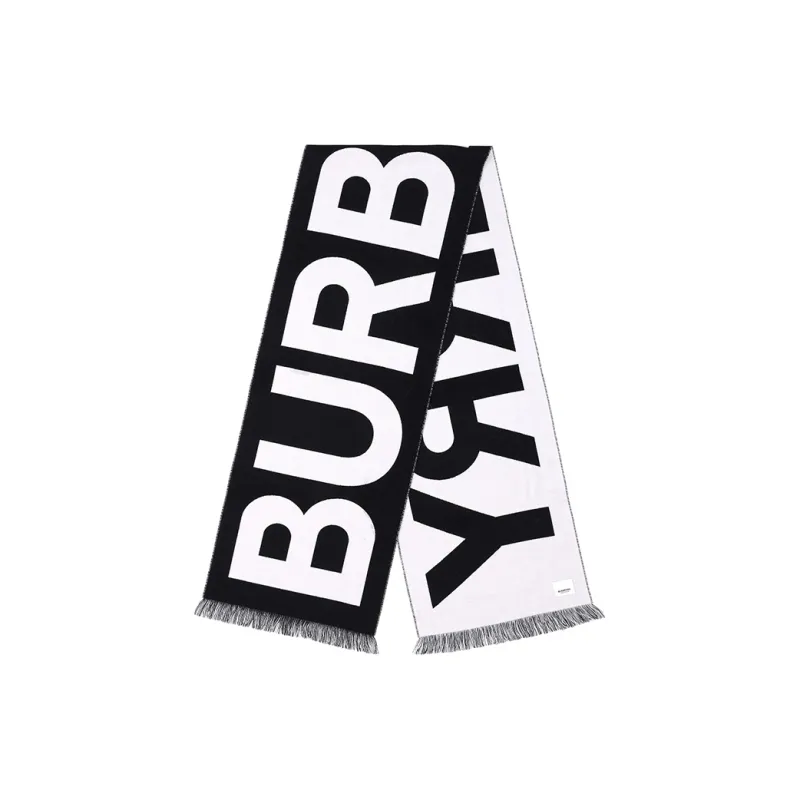 Burberry Wool Knit Scarves Unisex Dark Gray/White-1