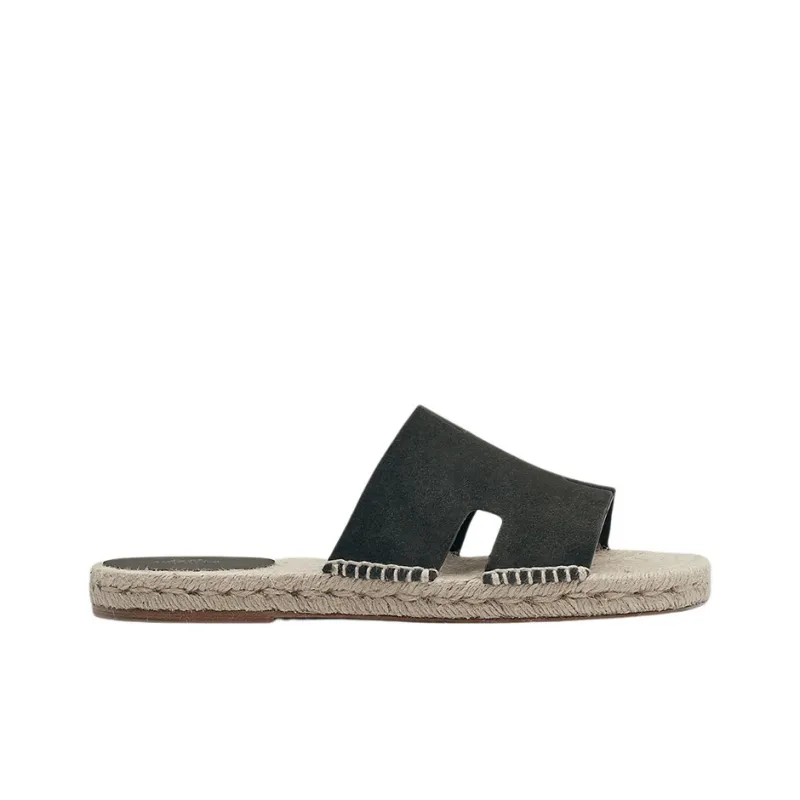 HERMES Antigua Espadrille Vert Olive Suede Goatskin-1