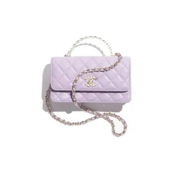 CHANEL Lambskin Rhinestone Gold Metal Handbag, Shoulder Bag, Crossbody Bag Women's Light Purple