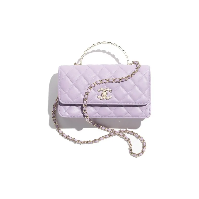 CHANEL Lambskin Rhinestone Gold Metal Handbag, Shoulder Bag, Crossbody Bag Women's Light Purple-0