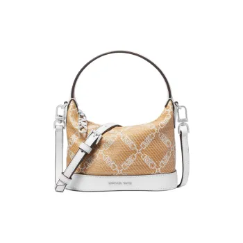 MICHAEL KORS Wythe Woven Fabric+Artificial Leather Handbag Shoulder Bag Crossbody Bag Small Size Women's Khaki & White