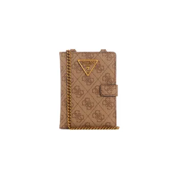 GUESS Artificial Leather One Shoulder Crossbody Chain Bag With Passport Holder Women's Brown
