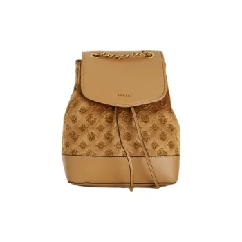 GUESS Artificial Leather Velvet Velvet Fabric Backpack Women's Mocha