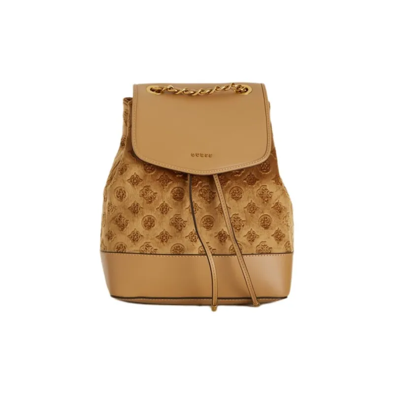 GUESS Artificial Leather Velvet Velvet Fabric Backpack Women's Mocha-0