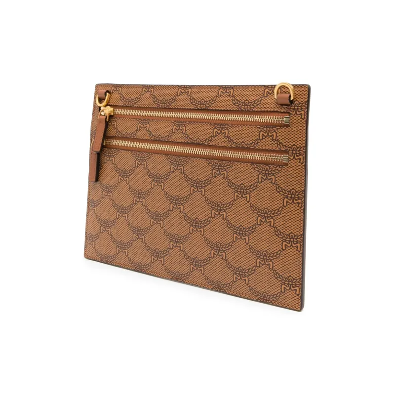 MCM Canvas With Leather Trim Canvas Bag, Clutch, Shoulder Bag, Crossbody Bag Trumpets Men's Cognac-1
