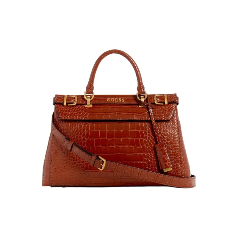 GUESS Crocodile Embossed Artificial Leather Shoulder Bag Crossbody Bag Handbag Women's Brandy-0