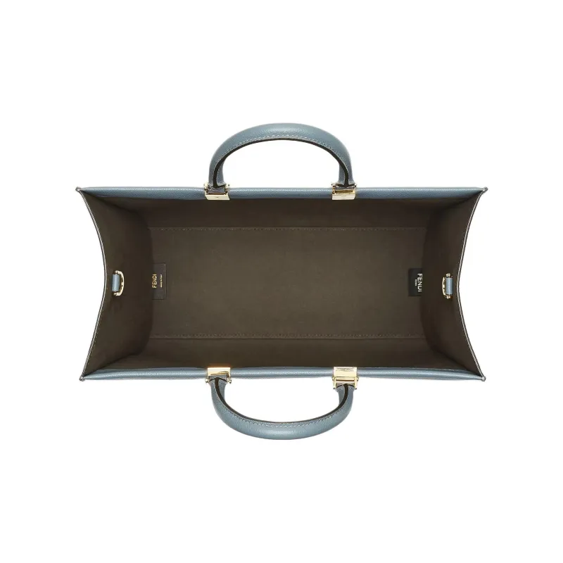 FENDI Sunshine Calfskin Tote Bag Shopping Bag Shoulder Bag Crossbody Bag Handbag Medium Size Women's Blue-3