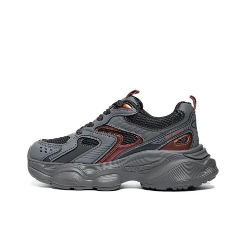 Warrior Student Platform Elegance Chunky Sneakers Lightweight And Breathable Low Top Casual Shoes Women's Gray